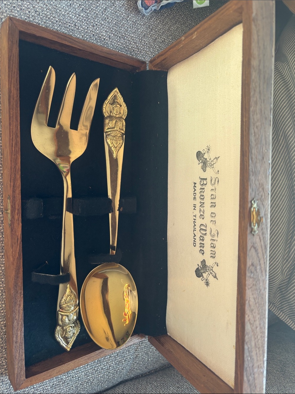 Brass Tone Salad Serving Set by - Gold
